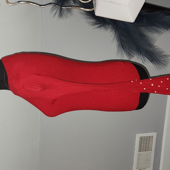 RED SWEATER WITH PEARL SLEEVES - Picture 3 of 5